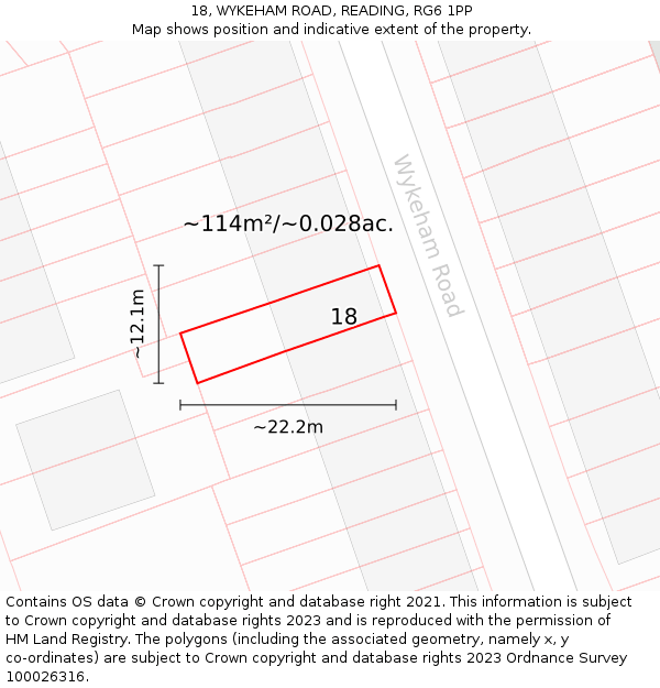 18, WYKEHAM ROAD, READING, RG6 1PP: Plot and title map