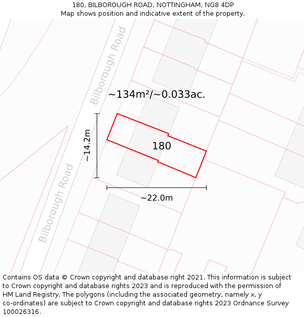 180, BILBOROUGH ROAD, NOTTINGHAM, NG8 4DP: Plot and title map