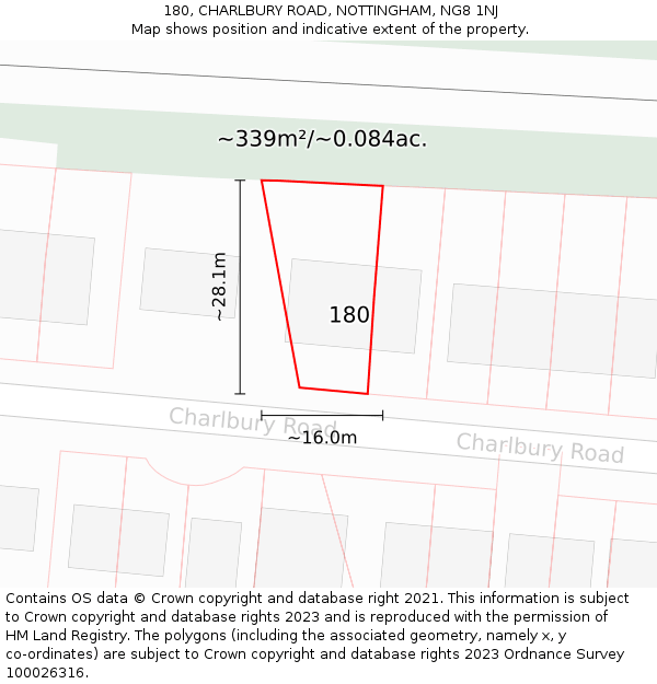 180, CHARLBURY ROAD, NOTTINGHAM, NG8 1NJ: Plot and title map