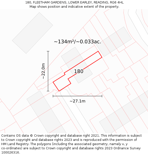 180, FLEETHAM GARDENS, LOWER EARLEY, READING, RG6 4HL: Plot and title map