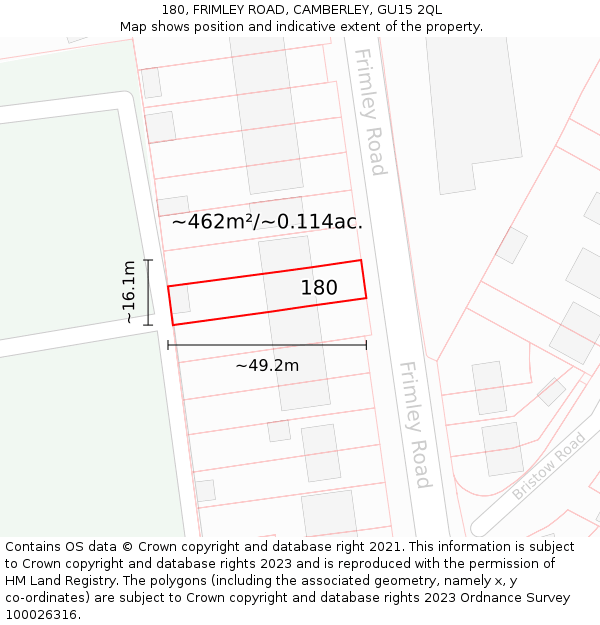 180, FRIMLEY ROAD, CAMBERLEY, GU15 2QL: Plot and title map