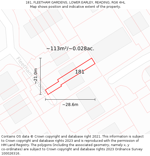 181, FLEETHAM GARDENS, LOWER EARLEY, READING, RG6 4HL: Plot and title map