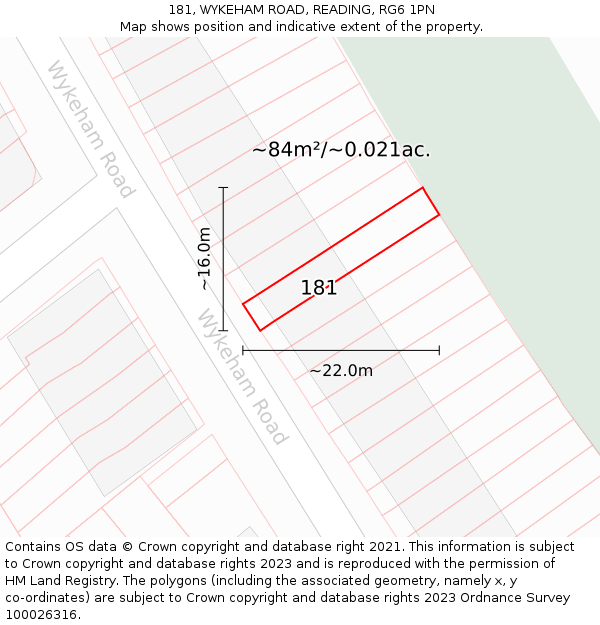 181, WYKEHAM ROAD, READING, RG6 1PN: Plot and title map