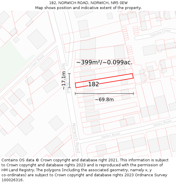 182, NORWICH ROAD, NORWICH, NR5 0EW: Plot and title map