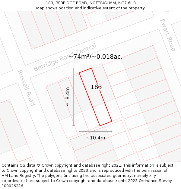 183, BERRIDGE ROAD, NOTTINGHAM, NG7 6HR: Plot and title map