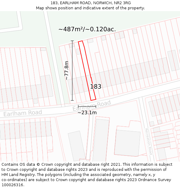 183, EARLHAM ROAD, NORWICH, NR2 3RG: Plot and title map