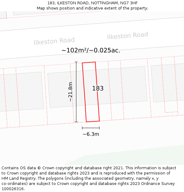 183, ILKESTON ROAD, NOTTINGHAM, NG7 3HF: Plot and title map