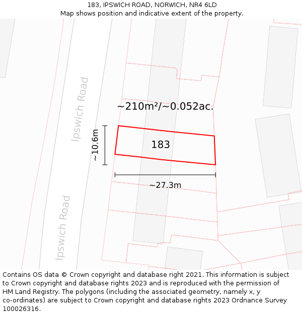 183, IPSWICH ROAD, NORWICH, NR4 6LD: Plot and title map