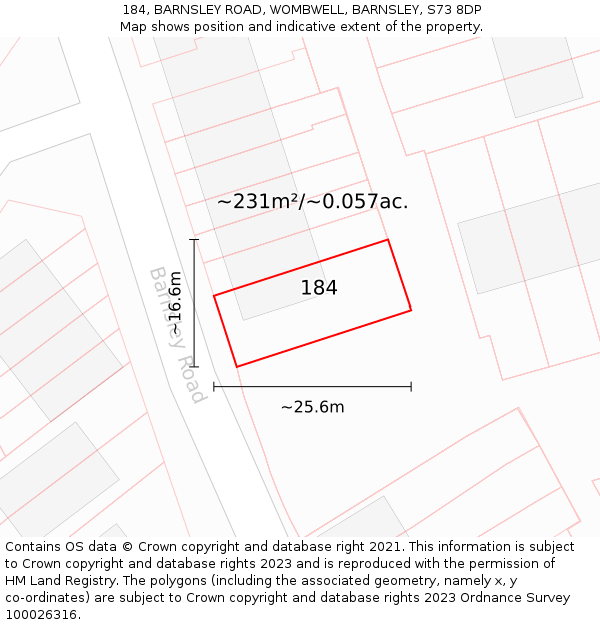 184, BARNSLEY ROAD, WOMBWELL, BARNSLEY, S73 8DP: Plot and title map