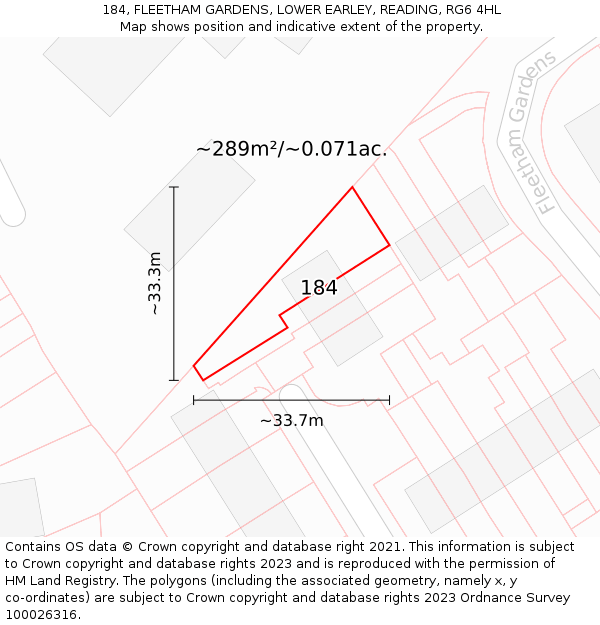 184, FLEETHAM GARDENS, LOWER EARLEY, READING, RG6 4HL: Plot and title map