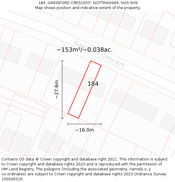 184, GAINSFORD CRESCENT, NOTTINGHAM, NG5 5HS: Plot and title map