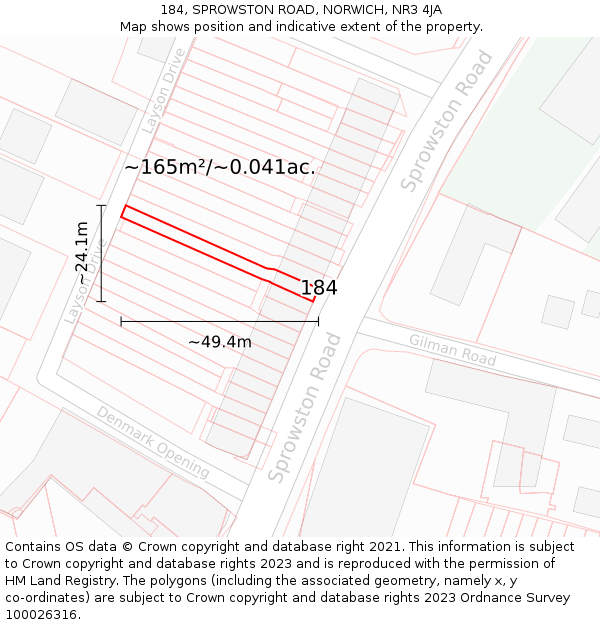184, SPROWSTON ROAD, NORWICH, NR3 4JA: Plot and title map