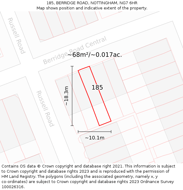 185, BERRIDGE ROAD, NOTTINGHAM, NG7 6HR: Plot and title map