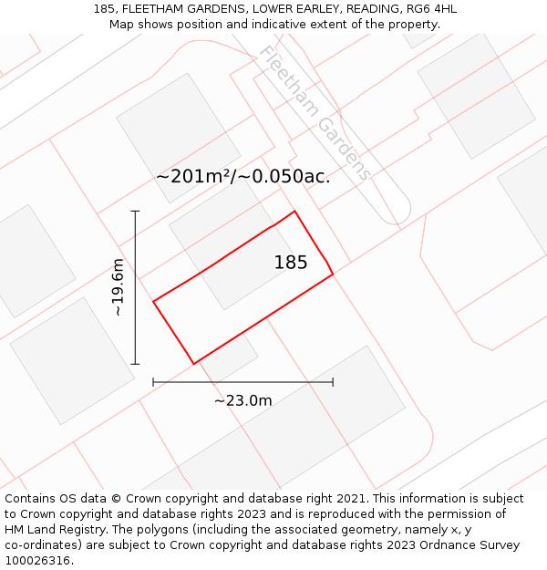 185, FLEETHAM GARDENS, LOWER EARLEY, READING, RG6 4HL: Plot and title map