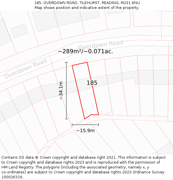 185, OVERDOWN ROAD, TILEHURST, READING, RG31 6NU: Plot and title map