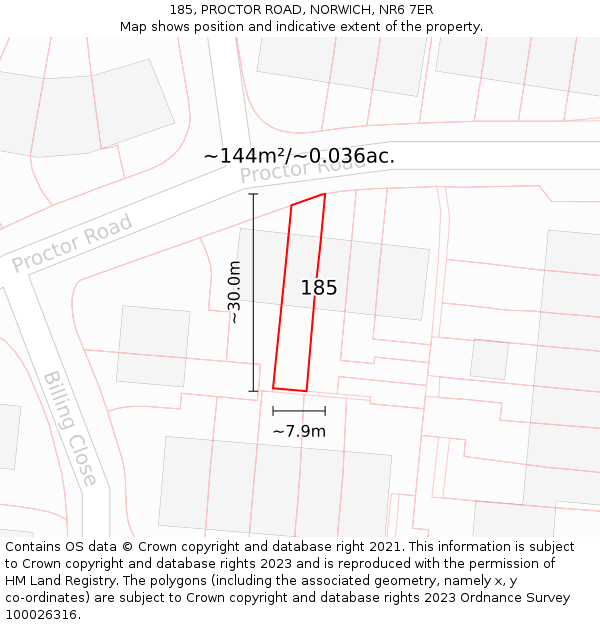 185, PROCTOR ROAD, NORWICH, NR6 7ER: Plot and title map