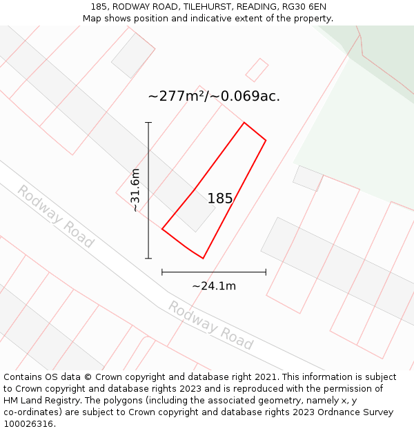 185, RODWAY ROAD, TILEHURST, READING, RG30 6EN: Plot and title map