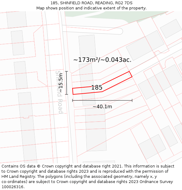 185, SHINFIELD ROAD, READING, RG2 7DS: Plot and title map