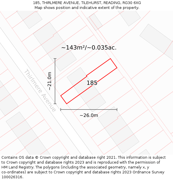 185, THIRLMERE AVENUE, TILEHURST, READING, RG30 6XG: Plot and title map