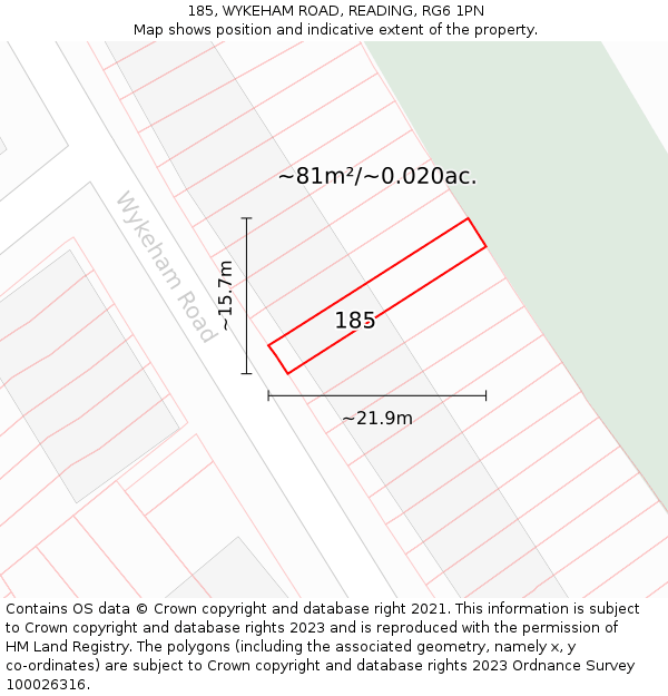 185, WYKEHAM ROAD, READING, RG6 1PN: Plot and title map