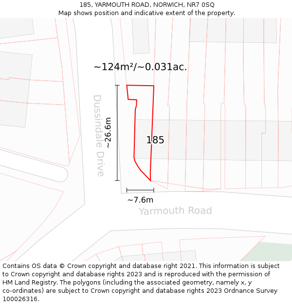 185, YARMOUTH ROAD, NORWICH, NR7 0SQ: Plot and title map