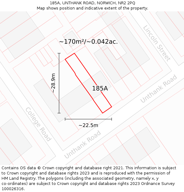 185A, UNTHANK ROAD, NORWICH, NR2 2PQ: Plot and title map