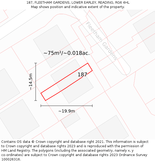 187, FLEETHAM GARDENS, LOWER EARLEY, READING, RG6 4HL: Plot and title map