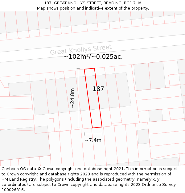 187, GREAT KNOLLYS STREET, READING, RG1 7HA: Plot and title map