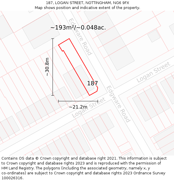 187, LOGAN STREET, NOTTINGHAM, NG6 9FX: Plot and title map