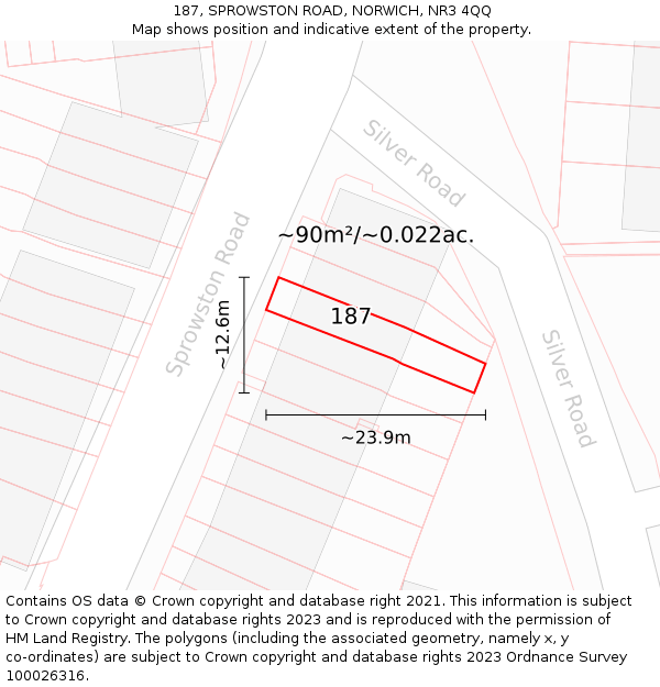 187, SPROWSTON ROAD, NORWICH, NR3 4QQ: Plot and title map