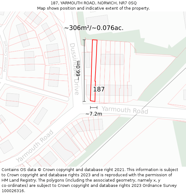 187, YARMOUTH ROAD, NORWICH, NR7 0SQ: Plot and title map