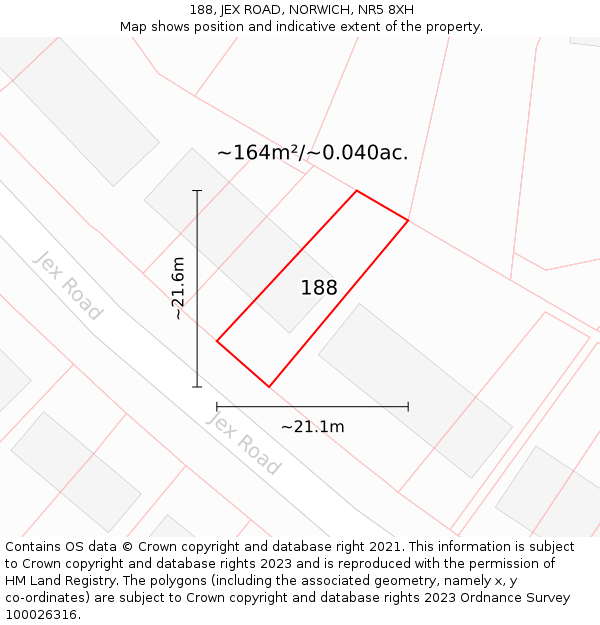 188, JEX ROAD, NORWICH, NR5 8XH: Plot and title map