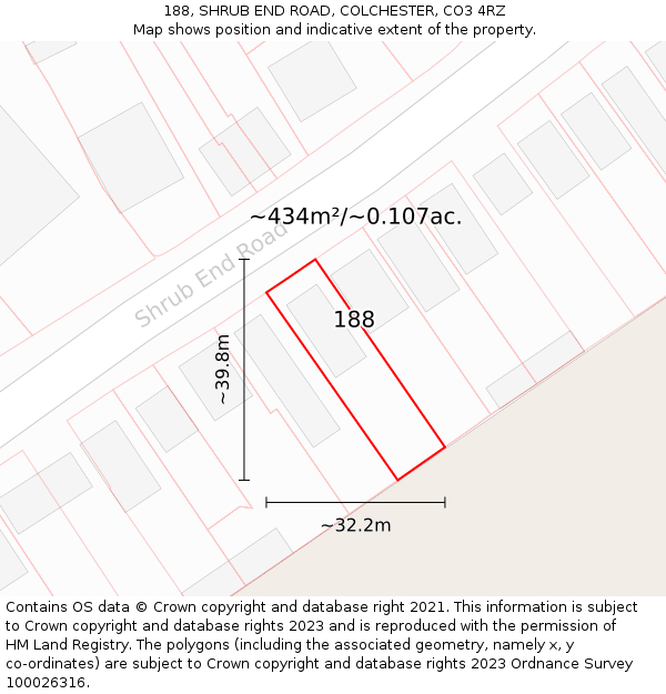 188, SHRUB END ROAD, COLCHESTER, CO3 4RZ: Plot and title map