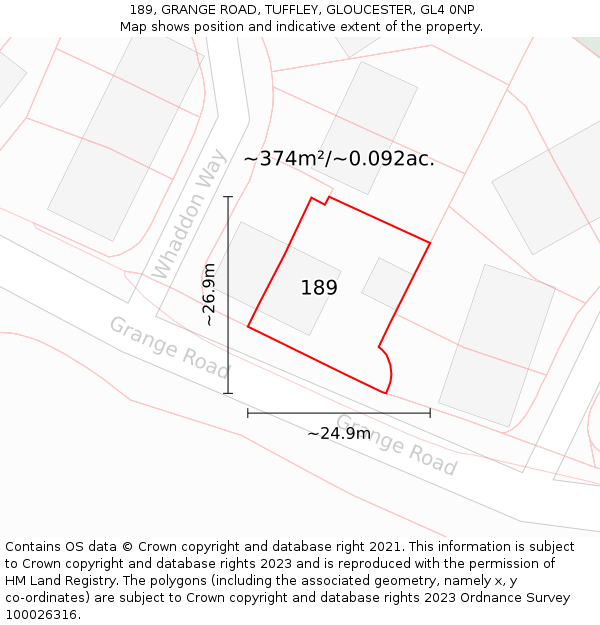 189, GRANGE ROAD, TUFFLEY, GLOUCESTER, GL4 0NP: Plot and title map