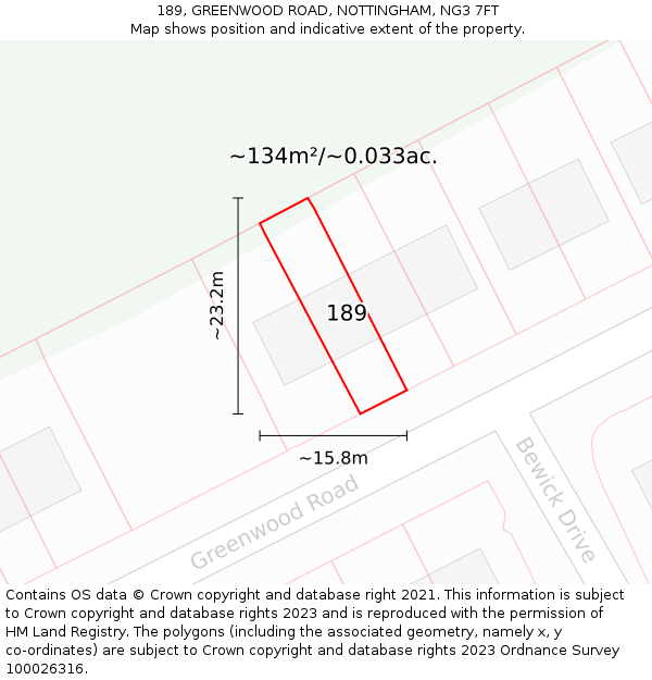 189, GREENWOOD ROAD, NOTTINGHAM, NG3 7FT: Plot and title map
