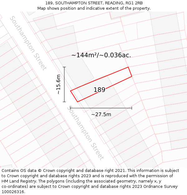 189, SOUTHAMPTON STREET, READING, RG1 2RB: Plot and title map