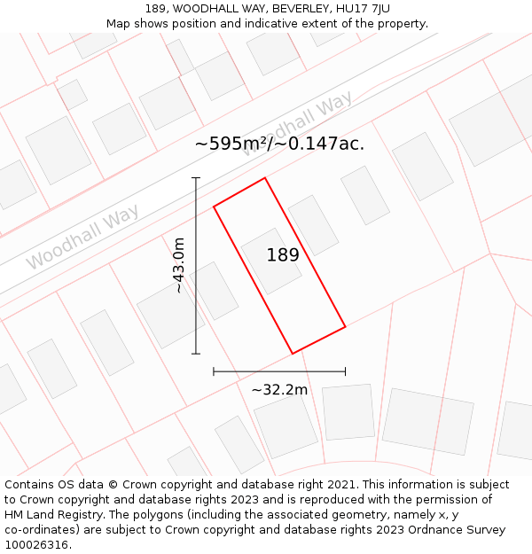 189, WOODHALL WAY, BEVERLEY, HU17 7JU: Plot and title map