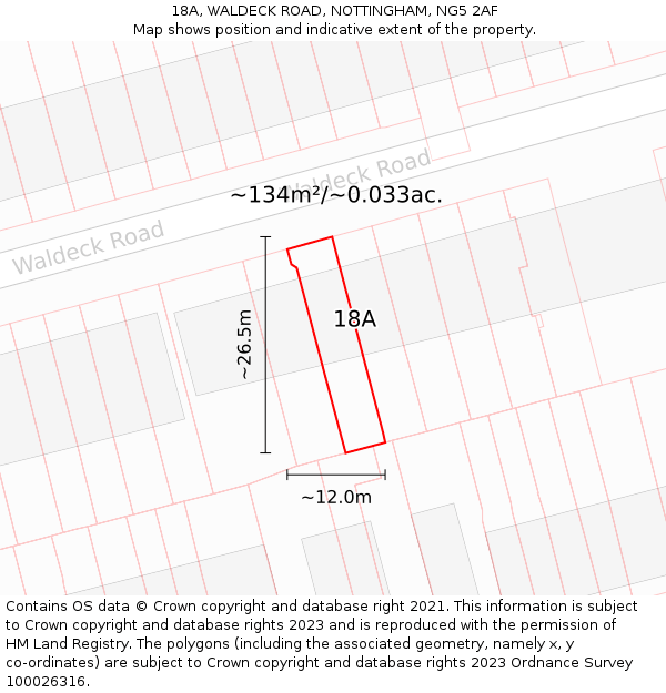 18A, WALDECK ROAD, NOTTINGHAM, NG5 2AF: Plot and title map