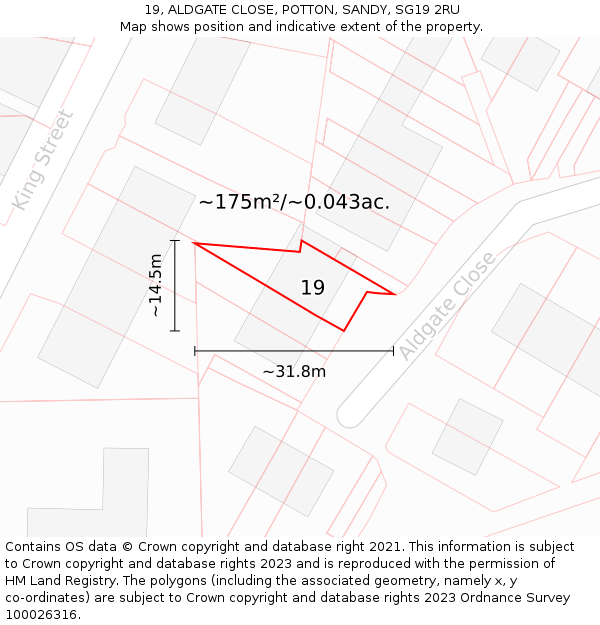 19, ALDGATE CLOSE, POTTON, SANDY, SG19 2RU: Plot and title map
