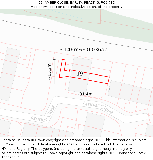 19, AMBER CLOSE, EARLEY, READING, RG6 7ED: Plot and title map