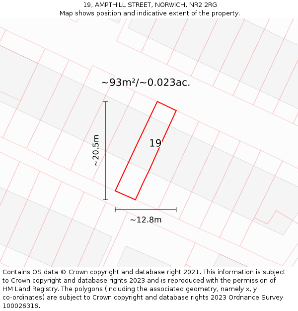 19, AMPTHILL STREET, NORWICH, NR2 2RG: Plot and title map