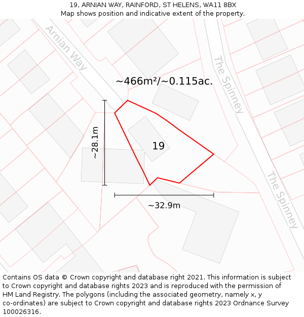 19, ARNIAN WAY, RAINFORD, ST HELENS, WA11 8BX: Plot and title map