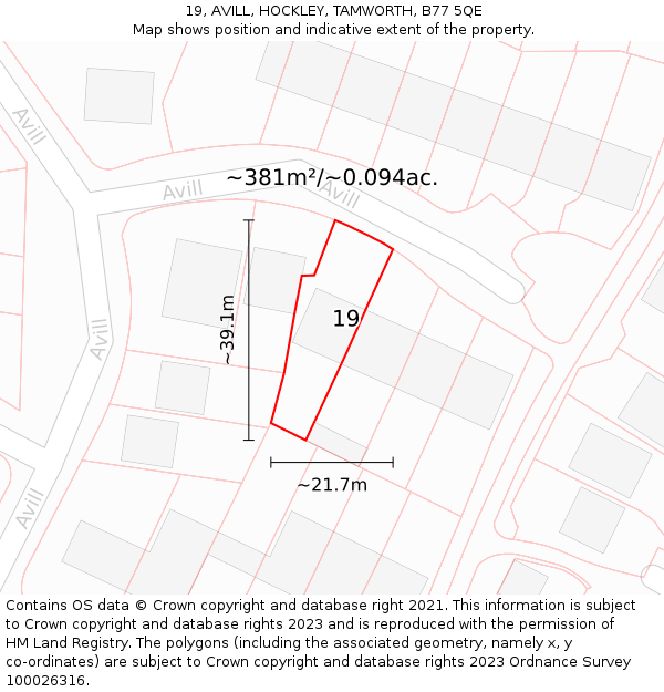 19, AVILL, HOCKLEY, TAMWORTH, B77 5QE: Plot and title map
