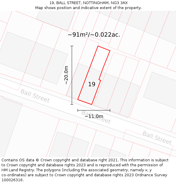 19, BALL STREET, NOTTINGHAM, NG3 3AX: Plot and title map