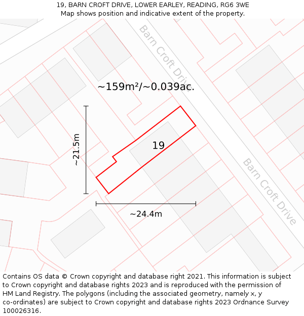 19, BARN CROFT DRIVE, LOWER EARLEY, READING, RG6 3WE: Plot and title map