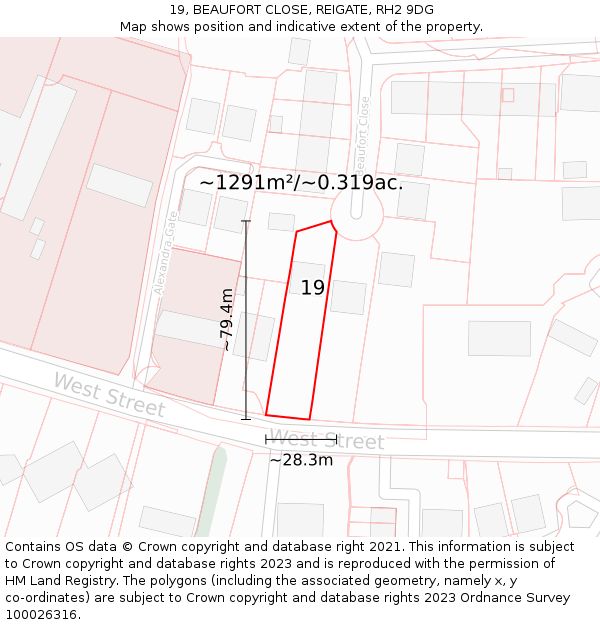 19, BEAUFORT CLOSE, REIGATE, RH2 9DG: Plot and title map