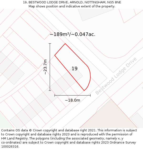 19, BESTWOOD LODGE DRIVE, ARNOLD, NOTTINGHAM, NG5 8NE: Plot and title map