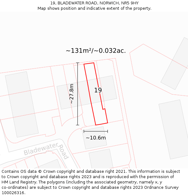 19, BLADEWATER ROAD, NORWICH, NR5 9HY: Plot and title map