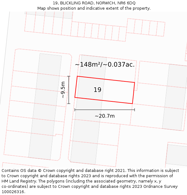 19, BLICKLING ROAD, NORWICH, NR6 6DQ: Plot and title map