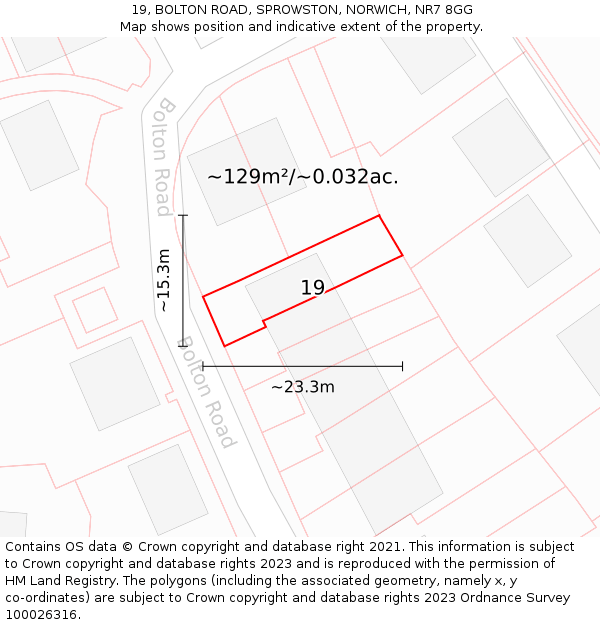 19, BOLTON ROAD, SPROWSTON, NORWICH, NR7 8GG: Plot and title map